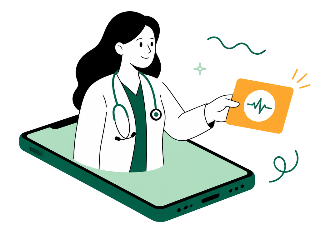 Médica entregando atestado digital pelo celular — atendimento 100% digital